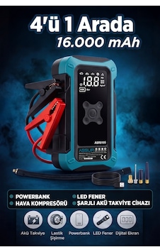 4'ü 1 Arada Dijital Göstergeli Powerbank Led Fener Hava Kompresörü Şarjlı Akü Takviye Cihazı-3277 4'ü 1 Arada Dijital Göstergeli Powerbank Led Fener Hava Kompresörü Şarjlı Akü Takviye Cihazı-3277