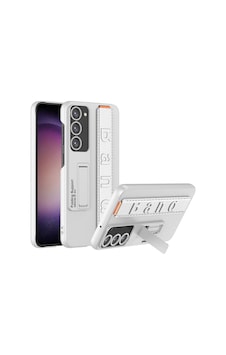 Kilifone - Samsung Uyumlu Galaxy S24 - Kılıf Stand Olabilen El Tutacaklı Karbon Fiber Band Kapak - Gümüş