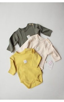 Oh La La Koala 3lü Basic Uzun Kollu Çıt Çıtlı Body Zıbın Model 8 Çok Renkli