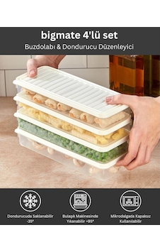 Bigmate Bgmt1515 4'lü Şeffaf Saklama Kabı 4x1 Lt Mikrodalga Buzdolabı Ve Dondurucu Uyumlu Düzenleyici Beyaz