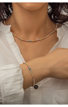Papatya Silver Dorica Toplu Nazar Gözlü Üç Renkli Fantezi Kolye Bileklik 925 Ayar Gümüş Takım - UVPS600012 Papatya Silver Dorica Toplu Nazar Gözlü Üç Renkli Fantezi Kolye Bileklik 925 Ayar Gümüş Takım - UVPS600012