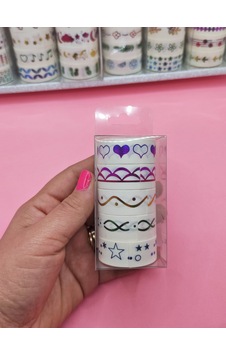 Renkli Yaldızlı Vintage Washi Tape Bant Yapışkanlı Maskeleme Kağıdı 5 Lı - Yıldız