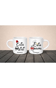 Kişiye Özel Evin Reisi&evin Hanımı İkili Nescafe Fincanı Beyaz