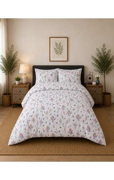 Çift Kişilik Nevresim Takımı %100 Pamuk 200x220 Lastikli Çarşaflı 160x200 Mor