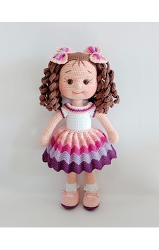 Festival Kıvırcık Saçlı Karnaval Bebek Amigurumi Organik Oyuncak