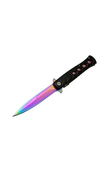 Venom K033 Gökkuşağı Kamp Çakı 23cm- Yarı Otomatik, Kemerlikli Renkli