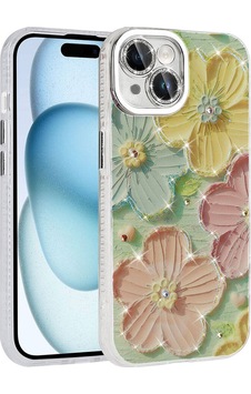 Apple Uyumlu iPhone 14 Kılıf Çiçek Desenli Parlak Taşlı Sert Silikon Garden Kılıf Apple Uyumlu iPhone 14 Kılıf Çiçek Desenli Parlak Taşlı Sert Silikon Garden Kılıf