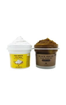 2'li Set Egg White Pore Gözenek Maske 125g Black Sugar Yüz Bakım Peeling Maske 100g