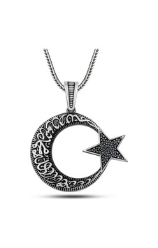Gümüş Kelime-i Tevhid Yazılı Taşlı Erkek Kolye Gümüş Gümüş Kelime-i Tevhid Yazılı Taşlı Erkek Kolye Gümüş