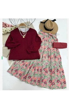 Lovie Moda Kadın Çalıkuşu Etekli Takım Bordo