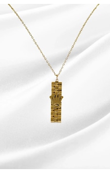 Çelik Gold Renk Kordon Taç Model Kadın Kolye Gümüş