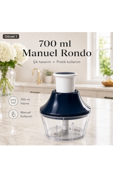 700 Ml Basmalı Manuel Rondo 3 Bıçaklı Sebze Doğrayıcı Soğan Sarımsak Doğrayıcı Pratik Mutfak Hazırlık Robotu Sariva Home Siyah