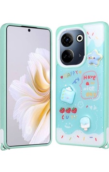 Tecno Camon 20 Kılıf Parlayan Simli Kabartma Figürlü Zore Cevze Kapak Yeşil