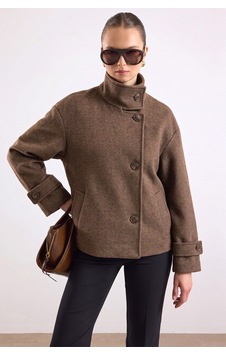 Olcay Dik Yaka Oversize Kısa Kaban Kahve 3203 Kahverengi Olcay Dik Yaka Oversize Kısa Kaban Kahve 3203 Kahverengi