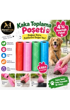 4 Lü Kaka Torbası Seti Dayanıklı & Sızdırmaz Köpek Dışkı Poşeti Renkli Rulo Paket
