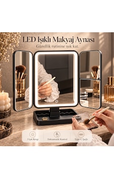 Tilbe Home Led Işıklı Makyaj Aynası Renkli Dokunmatik Büyüteçli Şarjlı Katlanabilir Masaüstü Stüdyo Ayna Siyah Tilbe Home Led Işıklı Makyaj Aynası Renkli Dokunmatik Büyüteçli Şarjlı Katlanabilir Masaüstü Stüdyo Ayna Siyah