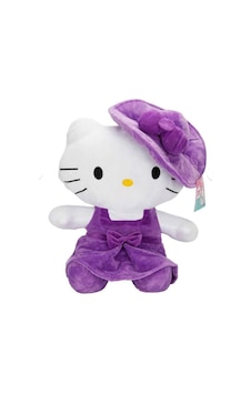 Peluş Hello Kitty Mor Şapkalı Elbiseli Fiyonklu Büyük Boy 50 Cm Pelüş