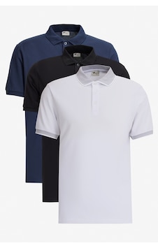 AC&Co / Altınyıldız Classics Çekmeyen Pamuklu Kumaş Slim Fit Dar Kesim Kıvrılmaz Erkek Polo Yaka Tişört  3'lü - Siyah-Beyaz-Lacivert