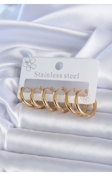 316l Çelik Gold Renk Halka Model Kadın Küpe Seti 316l Çelik Gold Renk Halka Model Kadın Küpe Seti