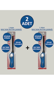 2 Adet Mavi Doldurulabilir Mutfak Çakmağı Ocak Kamp İçin Uzun Mangal Çakmak