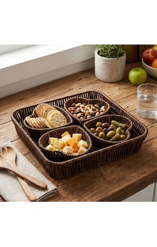 River World Sunum Ve Servis Tabakları Doğal Hasır Görünümlü Plastik Rattan 5 Parça 4 Kalp Formlu Çok Renkli