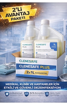 Clenesafe Plus 1 L Konsantre Ön Temizleme Ve Dezenfeksiyon Solüsyonu Medikal Yüzey Temizleyici 2 Adet Clenesafe Plus 1 L Konsantre Ön Temizleme Ve Dezenfeksiyon Solüsyonu Medikal Yüzey Temizleyici 2 Adet
