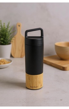 Bambum Janna - Bambu Desenli El Termosu Siyah 600ml Siyah