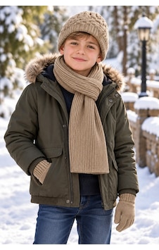 Miniko Kids Kitti 26180-12 Erkek 9-15 Yaş Atkı Bere Eldiven Set Bej