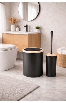 Decorev 2 Li Banyo Seti Çöp Kovası Ve Tuvalet Fırçası Dc-6879 Siyah