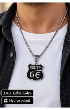 316l Çelik Route 66 Amblem Erkek Kolye Gümüş Renk Zincirli Yol Temalı Tasarım Altın - Gümüş 316l Çelik Route 66 Amblem Erkek Kolye Gümüş Renk Zincirli Yol Temalı Tasarım Altın - Gümüş