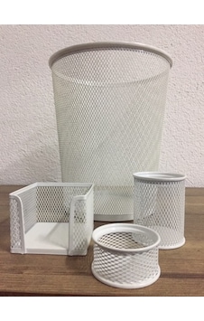 Metal Per Masa Kalemlik Ataşlık Küpnotluk Çöp Kovası 4lü Beyaz Metal Per Masa Kalemlik Ataşlık Küpnotluk Çöp Kovası 4lü Beyaz