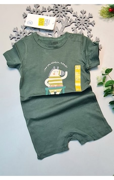 4Love Yazlık %100 Pamuk Haki Yeşil Kısa Kol Çıtçıtlı Bebek Tulum Hellobaby Ebebek Badi 1 Adet Acı Kahverengi