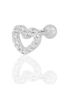 Gümüş Rodyumlu Zirkon Taşlı Kalp Modeli Tragus Helix Piercing Küpe Gümüş
