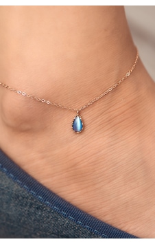 Opal Damla Taşlı Altın Halhal Çok Renkli Opal Damla Taşlı Altın Halhal Çok Renkli