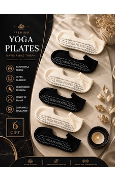 Çorap Vitrini 6'lı Paket Kaymaz Taban Pilates Çorabı - Siyah Ekru Patik Yoga Spor Çorabı Siyah - Ekru Çorap Vitrini 6'lı Paket Kaymaz Taban Pilates Çorabı - Siyah Ekru Patik Yoga Spor Çorabı Siyah - Ekru