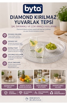 Diamond Kırılmaz Yuvarlak Servis Tepsisi 39 Cm Şeffaf Sunum Tepsisi İkram Kahvaltı Çay Kahve Servis Tepsisi Pet Şeffaf Diamond Kırılmaz Yuvarlak Servis Tepsisi 39 Cm Şeffaf Sunum Tepsisi İkram Kahvaltı Çay Kahve Servis Tepsisi Pet Şeffaf