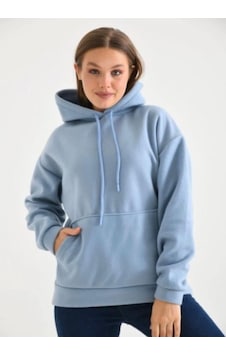 Lovie Moda Kadın Kapşonlu Sweatshirt Mavi Lovie Moda Kadın Kapşonlu Sweatshirt Mavi