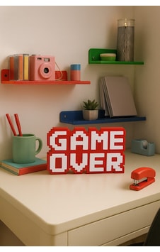 Retro Game Over Kabartmalı Dekoratif Obje - Kırmızı Masaüstü Ve Duvar Süsü Hediye