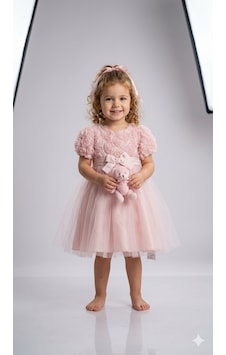 Baby Rose Kız Çocuk Güllü Abiye Elbise Pembe