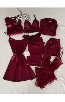 Mh Moony Homewears Kutulu 8 Parça Dev Bordo Saten Pijama Gecelik Sabahlık Iç Giyim Çeyiz Seti Bordo Mh Moony Homewears Kutulu 8 Parça Dev Bordo Saten Pijama Gecelik Sabahlık Iç Giyim Çeyiz Seti Bordo