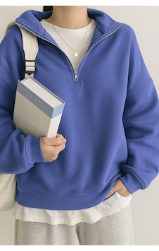 Ghassy Co. Kadın Pamuklu Oversize Silver Yarım Fermuarlı Sweatshirt Açık Mavi Ghassy Co. Kadın Pamuklu Oversize Silver Yarım Fermuarlı Sweatshirt Açık Mavi