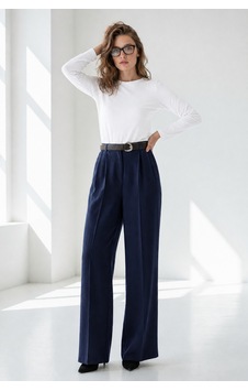 Madmext Lacivert Yüksek Bel Pileli Kemerli Geniş Paça Kadın Pantolon Mg2615 Madmext Lacivert Yüksek Bel Pileli Kemerli Geniş Paça Kadın Pantolon Mg2615
