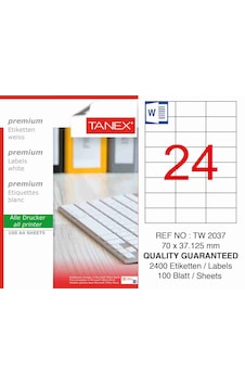 Tanex Tw-2037 70X37.125 MM Laser Etiket 100 Adet