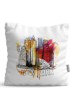 Kişiye Özel New York Tasarımlı Beyaz Saten Yastık - 1 Kişiye Özel New York Tasarımlı Beyaz Saten Yastık - 1