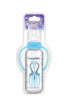 Hanymish Kulplu Cam Biberon 240 ML - Mavi Hanymish Kulplu Cam Biberon 240 ML - Mavi