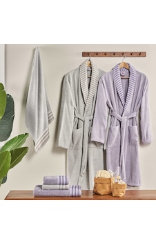 Taç Pure Cotton Alba Lavanta Gri Aile Seti Bornoz Takımı Çok Renkli