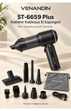 Venandin St-6659 Plus Kablosuz Araç Süpürgesi 16000 Pa, 100w, 3 Kademeli, 200 Ml