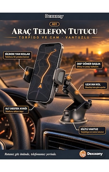 Dexxony A01 Araç İçi Telefon Tutucu Vantuzlu Torpido Ve Cam Uzayan Kol 360 Derece Döner Başlık Dexxony A01 Araç İçi Telefon Tutucu Vantuzlu Torpido Ve Cam Uzayan Kol 360 Derece Döner Başlık