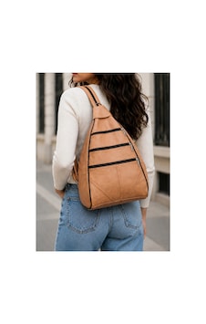 Levano Leather %100 Hakiki İtalyan Kuzu Derisi Kadın Sırt Çantası Kahverengi