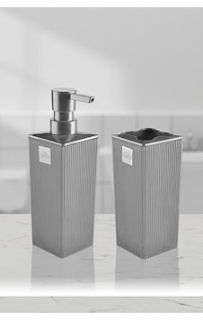 Minimalist Banyo Seti Sıvı Sabunluk Ve Diş Fırçalık Modern Kare Tasarım Dc-6778 Gri